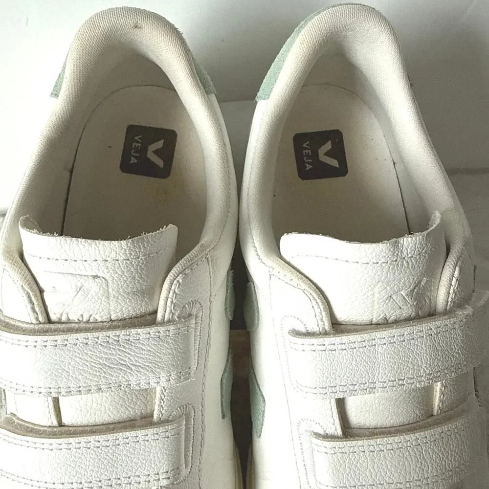 Veja Men’s Recife Leather Velcro Sneakers White Green Hook & Loop Size 12